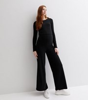 New Look Maternity Black Ribbed Knit Long Sleeve Jumpsuit